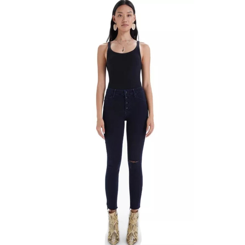 Mother The Pixie Ankle Fray Jeans W 24 Holding Hand Tightly Navy Black 10101-104